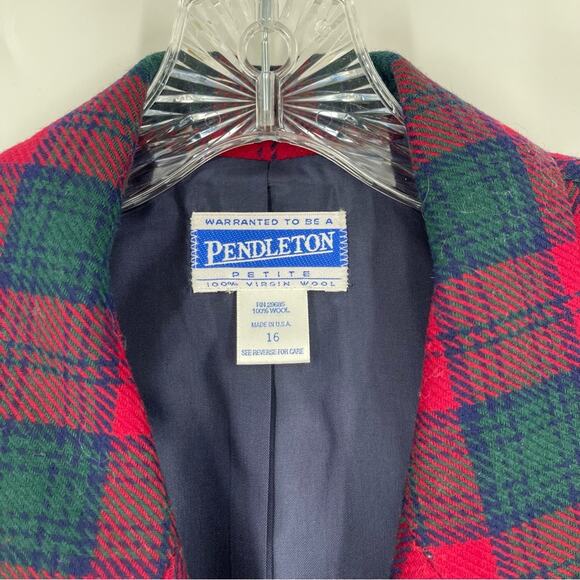 Pendleton Sz 16 Petite Wool Red Green Black Lined Blazer Tartan Vintage Holiday - Picture 16 of 16